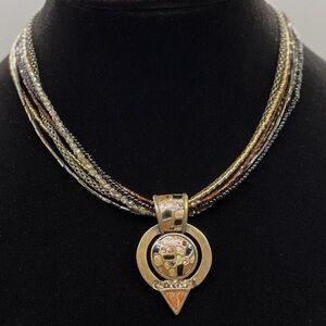 CHICO'S Glass & Enamel Rhinestone Pendant Necklace Geometric Crystal R318o